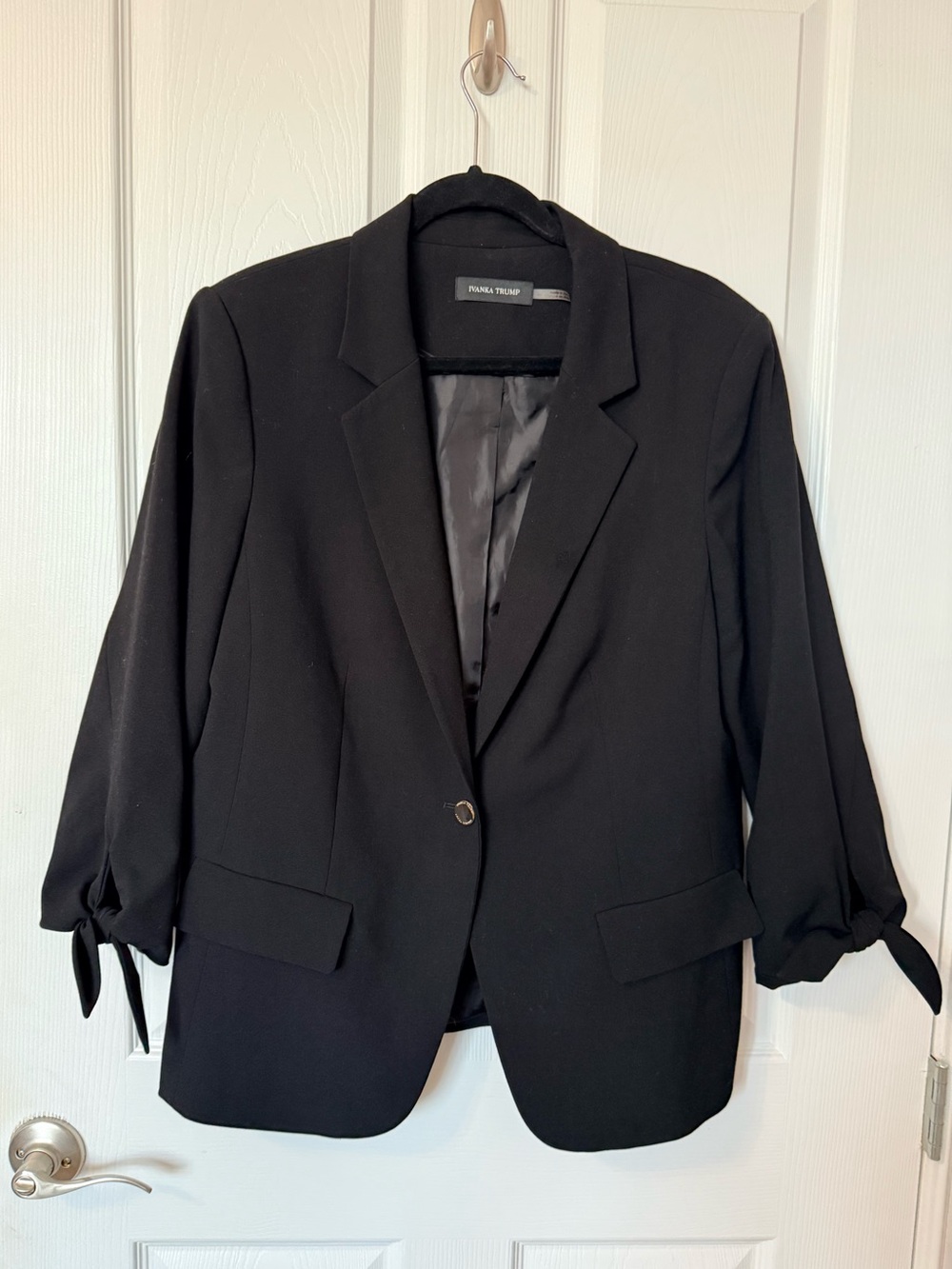 Ivanka Trump Black Tie-Sleeve Single-Button Blazer